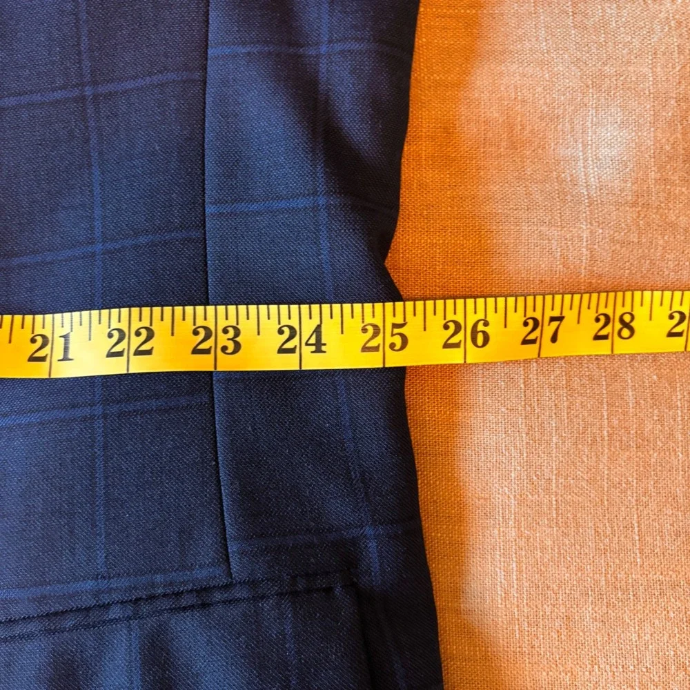 Lauren Ralph Lauren Blazer 50R Wool Blend Navy Blue Windowpane Plaid